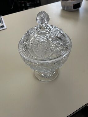 Vintage Cut Glass Covered Compote Candy Dish - Clear